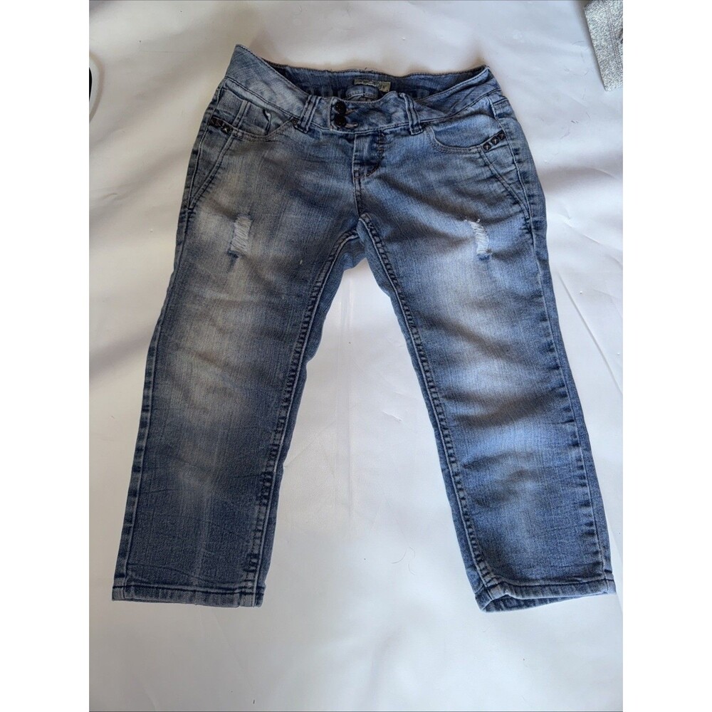 Vtg Paris Blues Y2K Denim Blue Jean Capri Pants 5 Double Pockets Wide Belt Loop